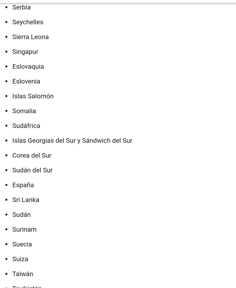 Captura de la página oficial «Regiones disponibles» de la API de Gemini y Google AI Studio, con España en la lista entre Sudán del Sur y Sri Lanka.